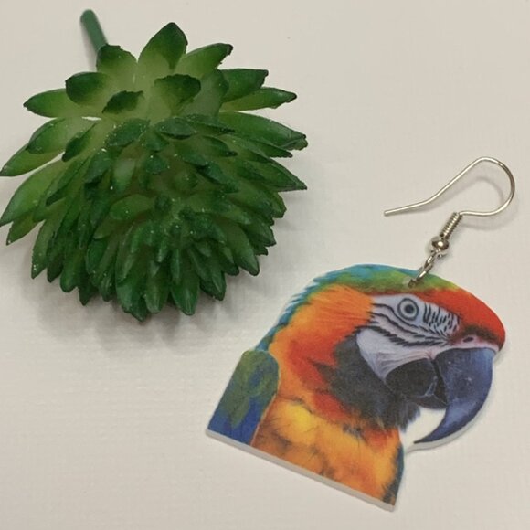Parrot Earring, Gift Idea, Bird Earring, Novelty Earring, Parrot Jewelry, Silly - Picture 3 of 4